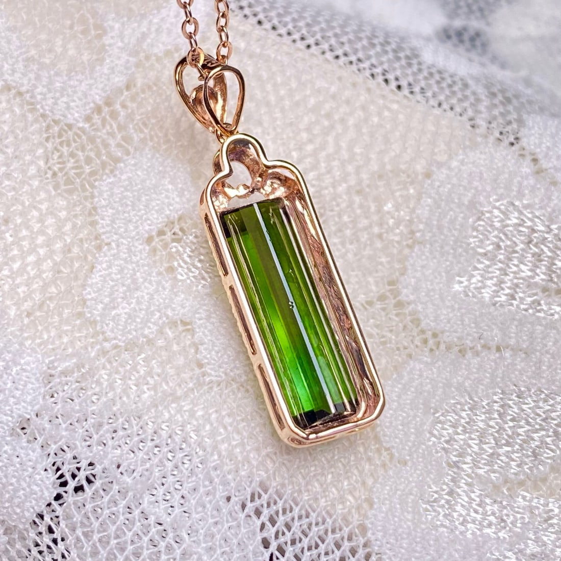 14k Gold 3.35 Ct Natural Tourmaline & Diamond Pendant( Without Chain ) - 3