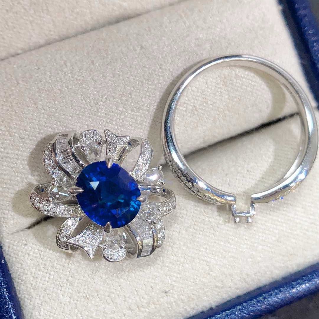 14k Gold 3.37 Ctw Natural Sapphire & Diamond Ring/pendant( Without Chain ) - 7