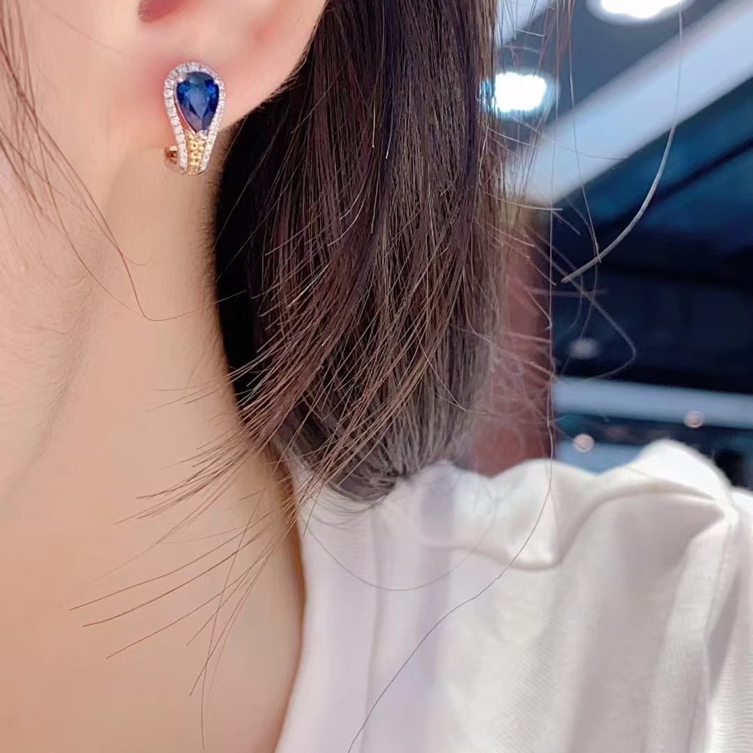 14k Gold 1.94 Ctw Natural Sapphire & Diamond Earrings - 3