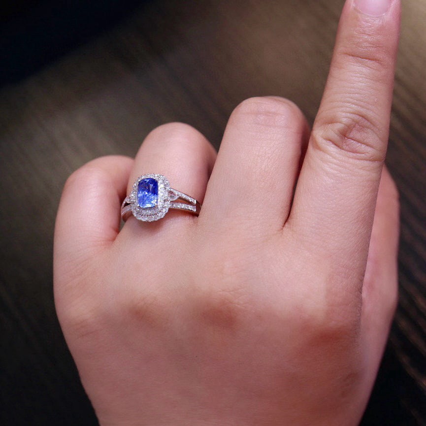 14k Gold 1.56 Ct Natural Sapphire & Diamond Ring - 5