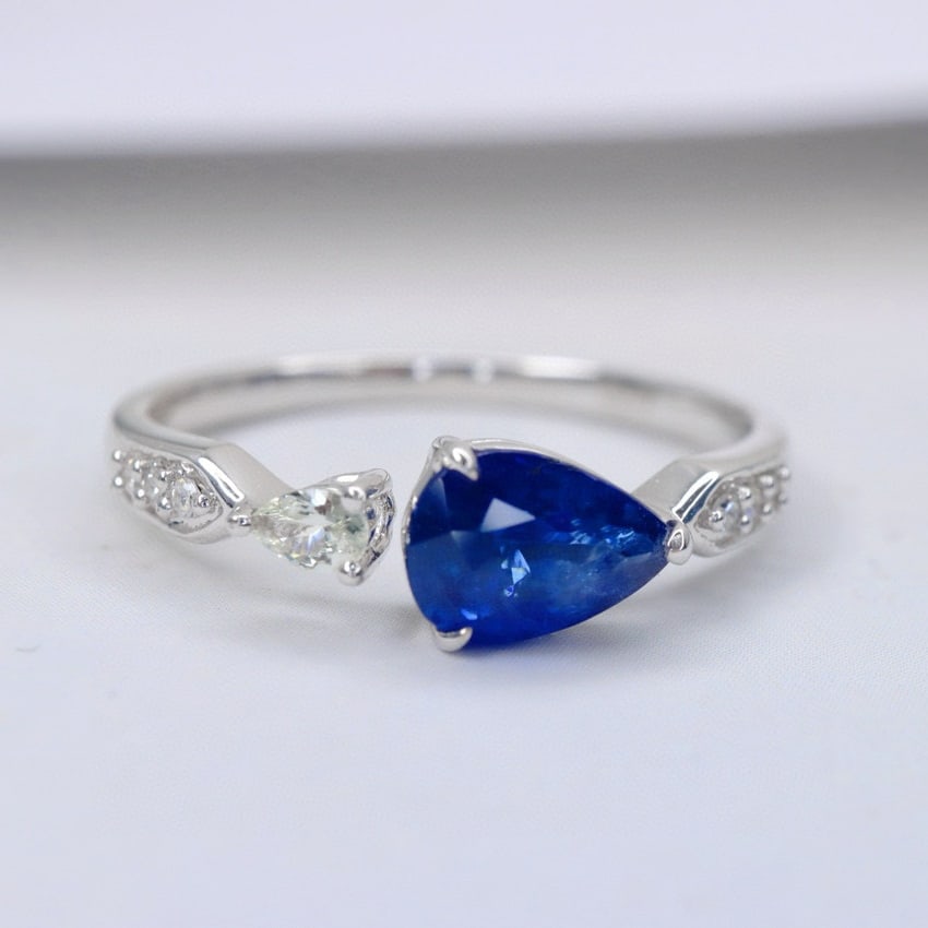 14k Gold 1.10 Ctw Natural Sapphire & Diamond Ring - 3