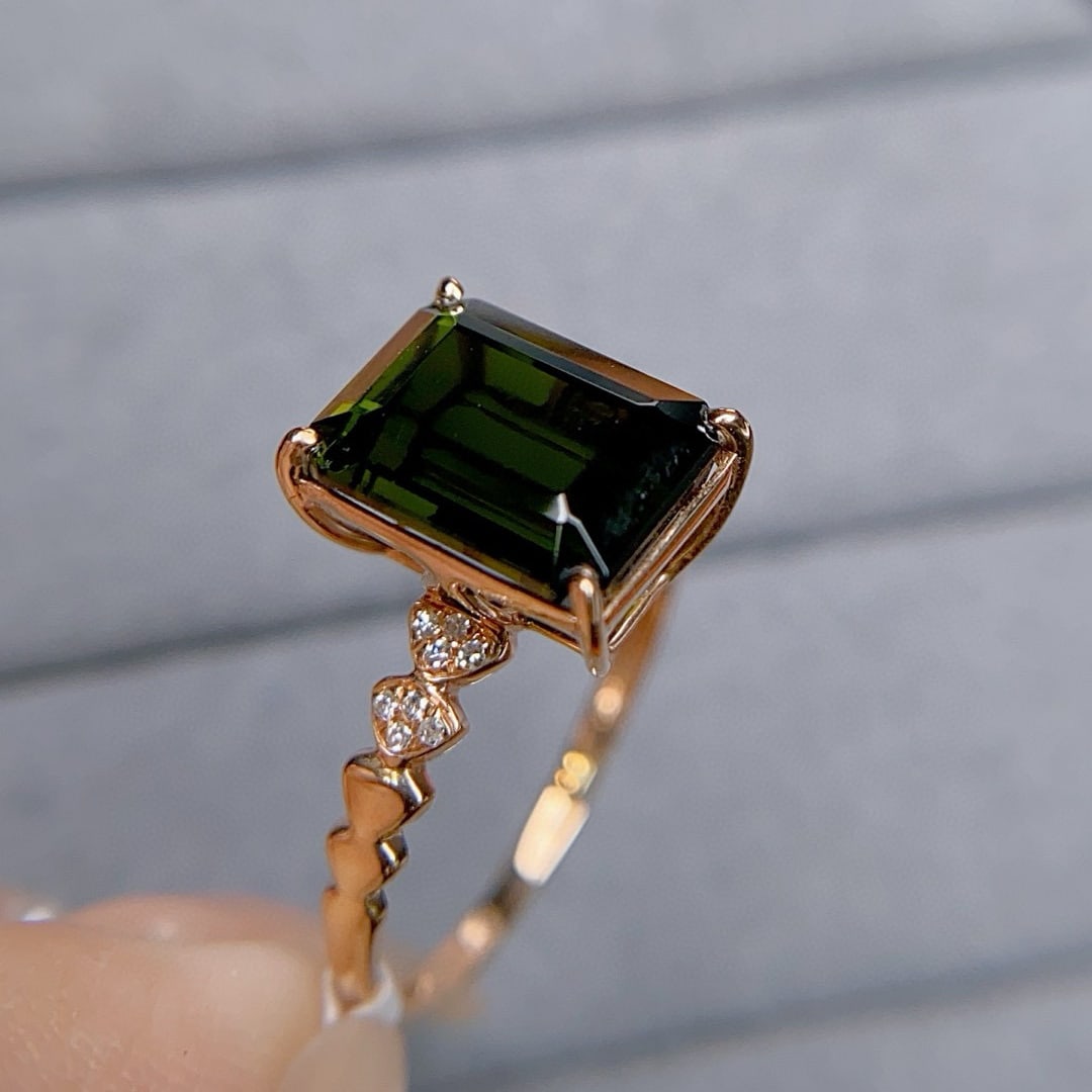 14k Gold 3.29 Ctw Natural Tourmaline & Diamond Ring - 2