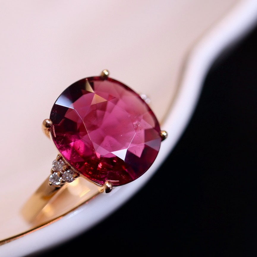 14k Gold 3.74 Ct Natural Tourmaline & Diamond Ring - 2