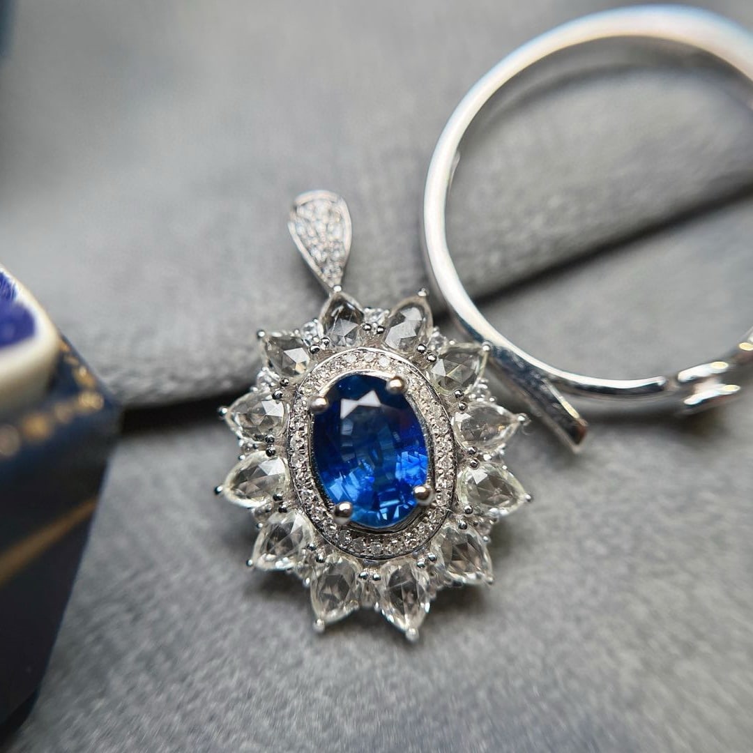 14k Gold 1.00 Ct Natural Sapphire & Diamond & Sapphire Ring/pendant( Without Chain ) - 4