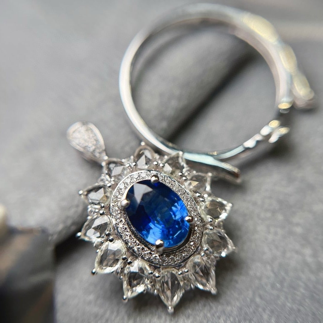 14k Gold 1.00 Ct Natural Sapphire & Diamond & Sapphire Ring/pendant( Without Chain ) - 5