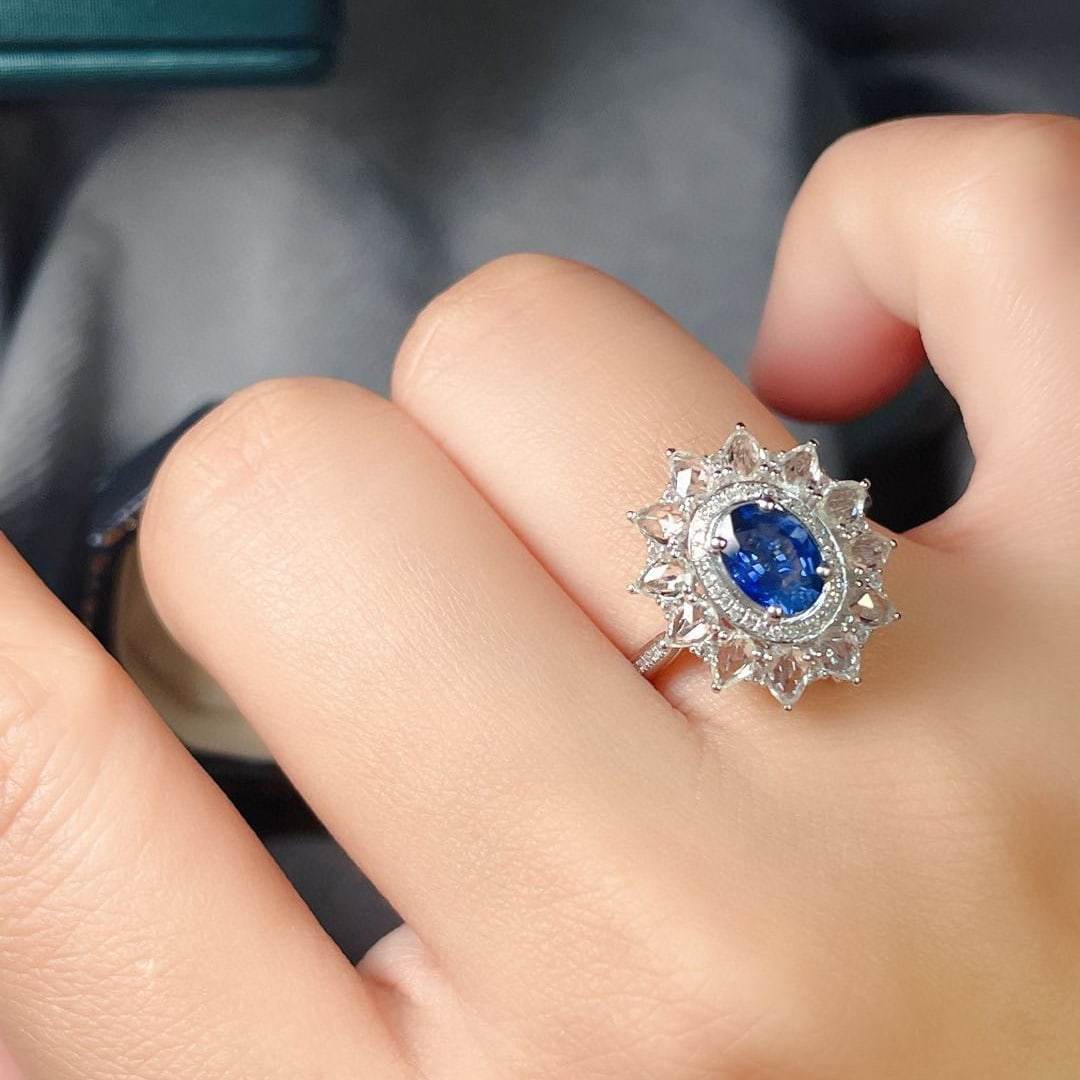 14k Gold 1.00 Ct Natural Sapphire & Diamond & Sapphire Ring/pendant( Without Chain ) - 7