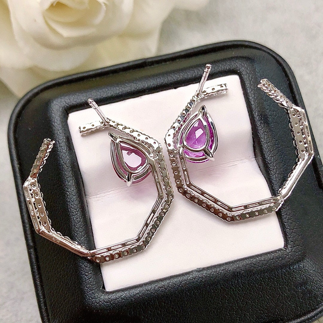 14k Gold 4.84 Ctw Natural Sapphire & Diamond Earrings - 2