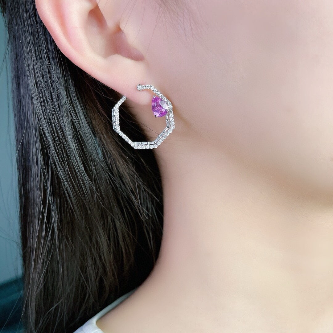 14k Gold 4.84 Ctw Natural Sapphire & Diamond Earrings - 4