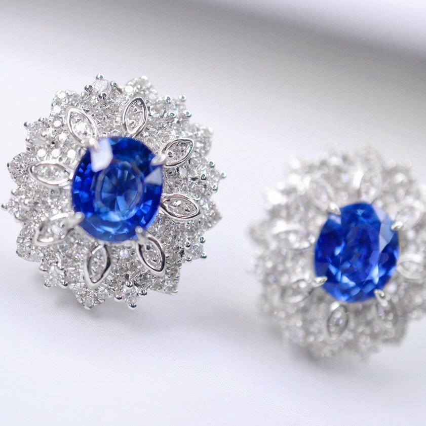 14k Gold 2.26 Ctw Natural Sapphire & Diamond Earrings - 4