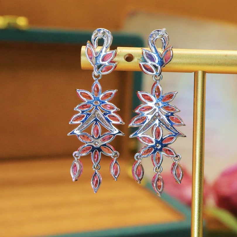 14k Gold 7.83 Ctw Natural Sapphire & Diamond Earrings - 4