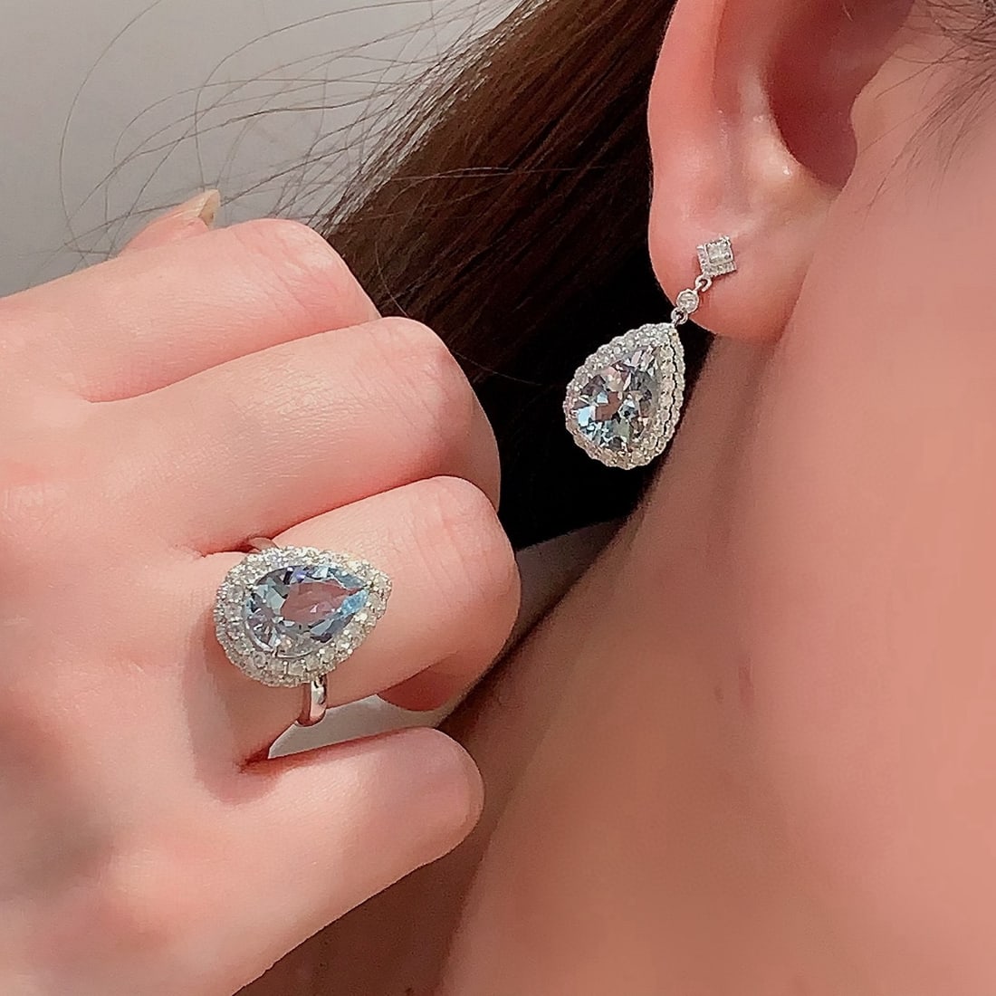 14k Gold 5.84 Ctw Natural Aquamarine & Diamond Earrings - 7