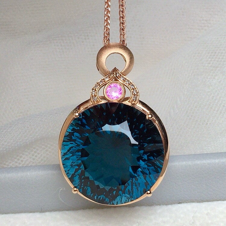 14k Gold 19.65 Ct Natural Topaz & Diamond Pendant( Without Chain ) - 3