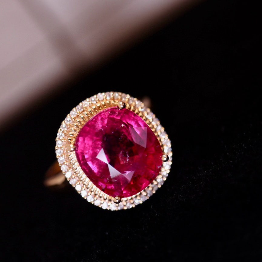 14k Gold 5.1 Ct Natural Tourmaline & Diamond Ring - 2