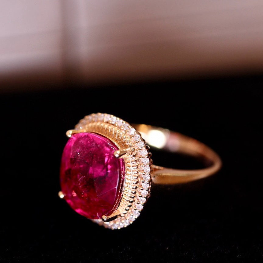 14k Gold 5.1 Ct Natural Tourmaline & Diamond Ring - 3