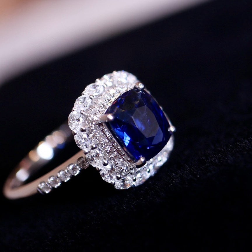 14k Gold 2 Ct Natural Sapphire & Diamond Ring - 3