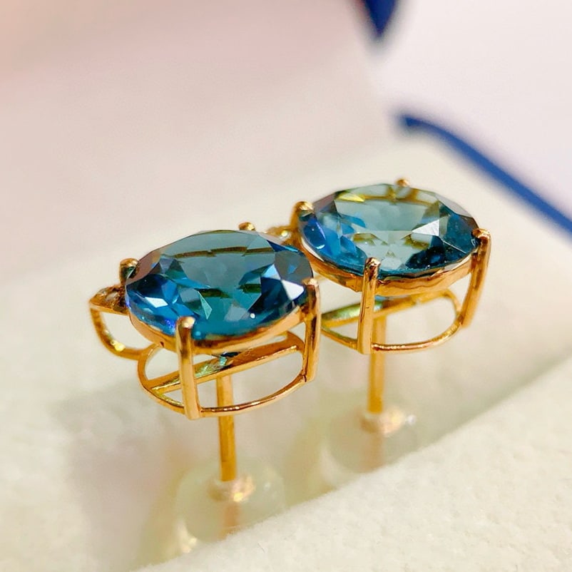 14k Gold 6.05 Ct Natural Topaz & Diamond Earrings - 2