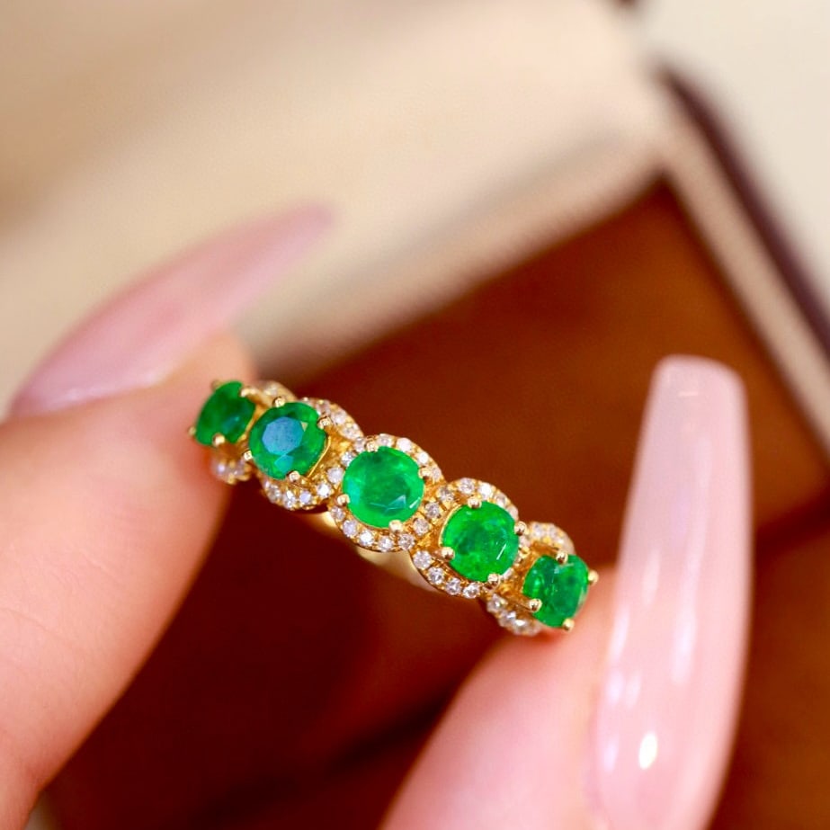 14k Gold 1.14 Ctw Vivid Green Natural Emerald & Diamond Ring - 4