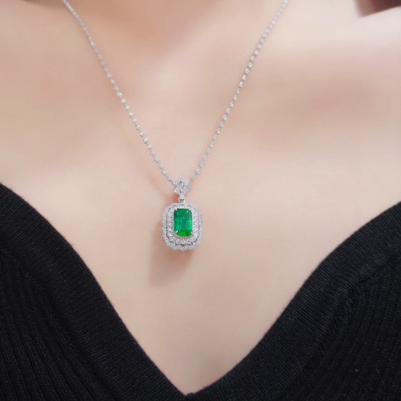 14k Gold 2.47 Ctw Vivid Green Natural Emerald & Diamond Pendant( Without Chain ) - 3