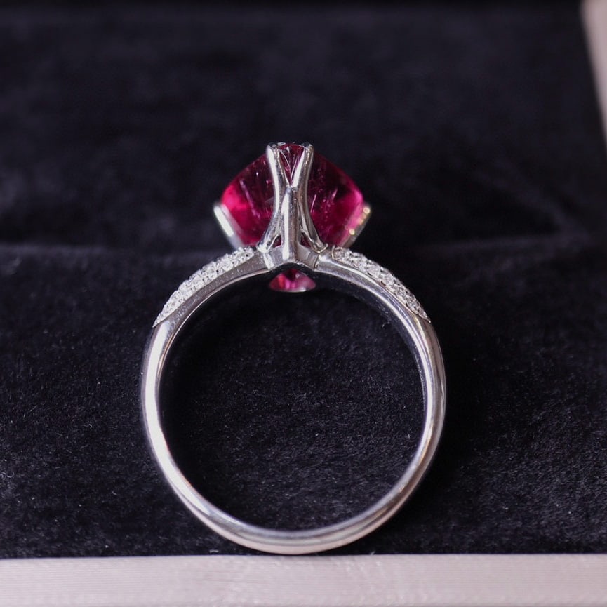 14k Gold 5 Ct Natural Tourmaline & Diamond Ring - 4