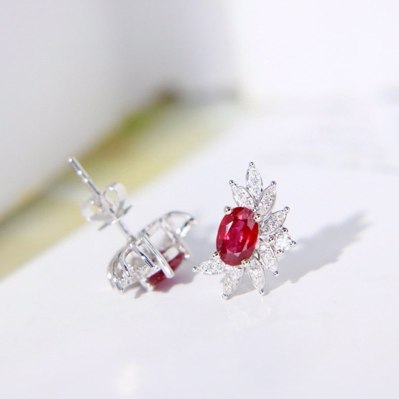 14k Gold 1.41 Ctw Natural Ruby & Diamond Earrings - 3