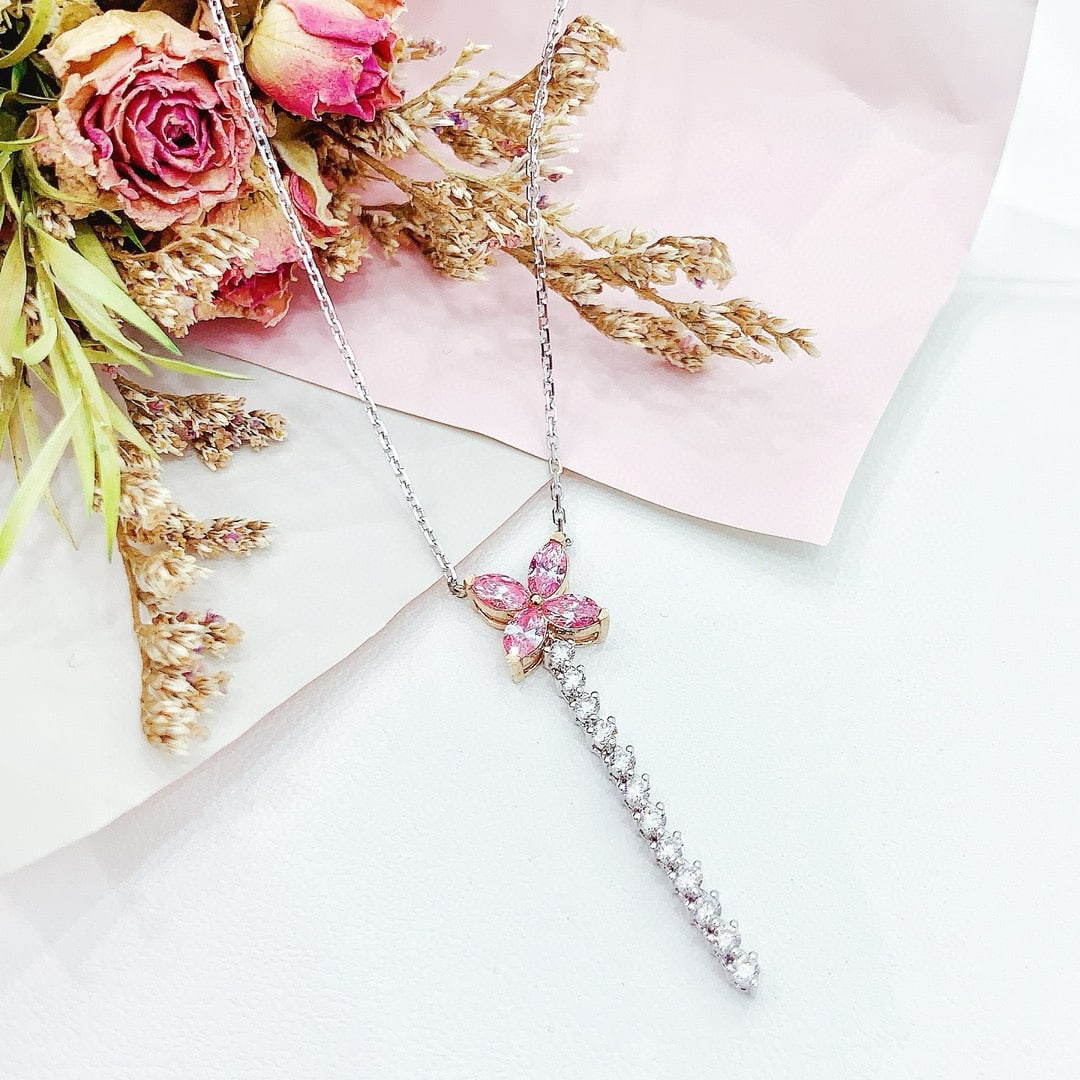 14k Gold 0.87 Ctw Natural Pink Diamond & Diamond Necklace - 2