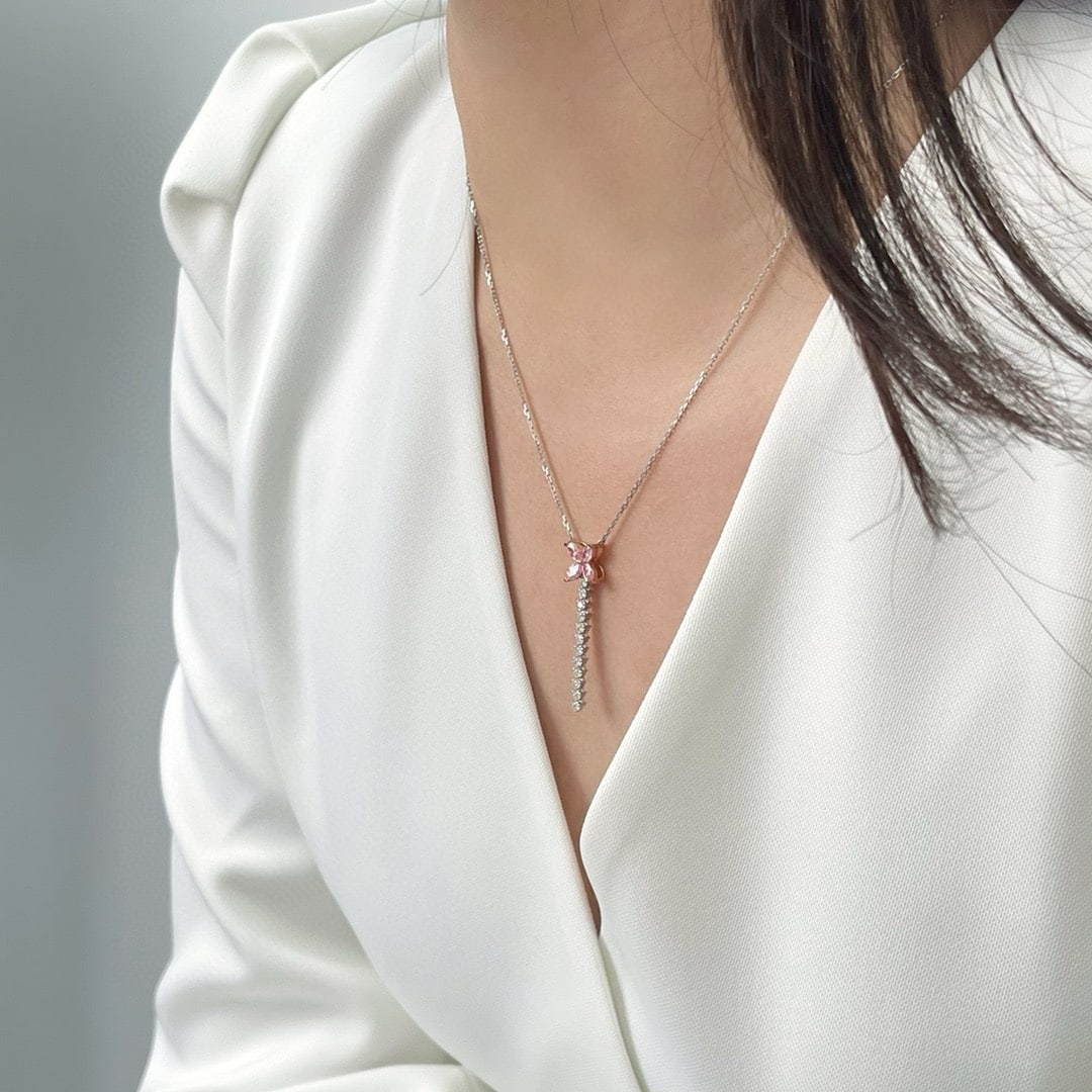 14k Gold 0.87 Ctw Natural Pink Diamond & Diamond Necklace - 5