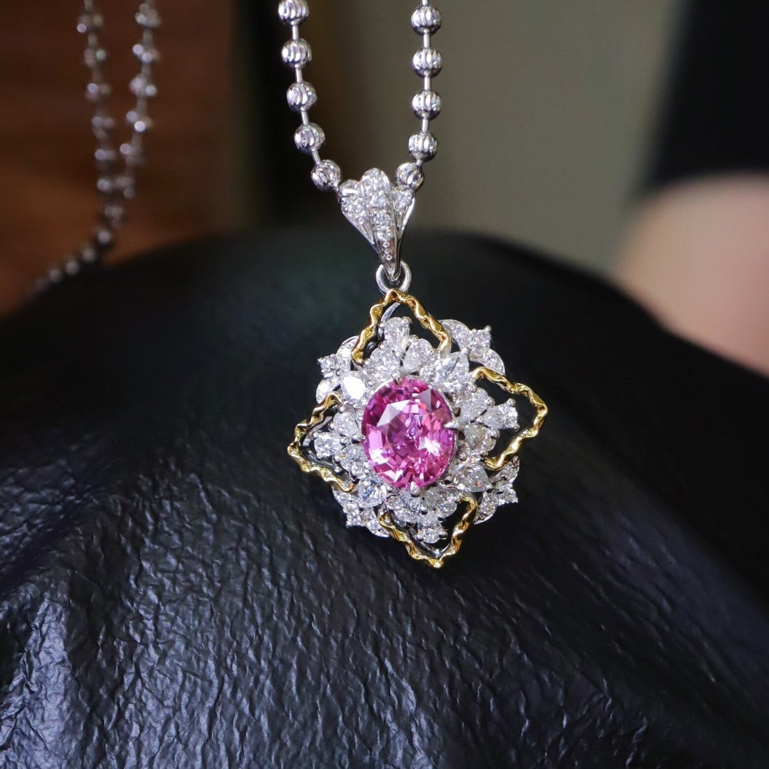 14k Gold 1.50 Ctw Natural Padparadscha Sapphire & Diamond Pendant( Without Chain ) - 2