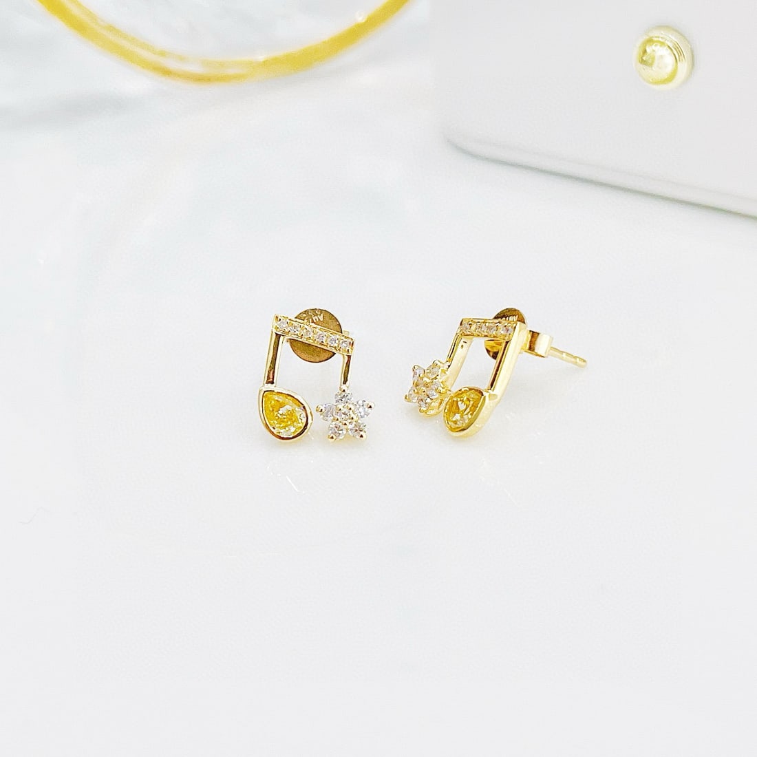 14k Gold 0.52 Ctw Natural Yellow Diamond & Diamond Earrings - 2