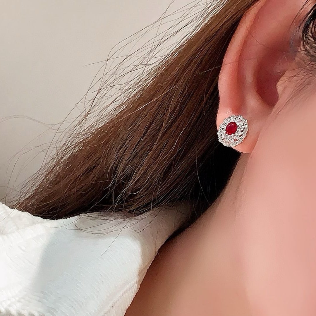 14k Gold 1.28 Ctw Natural Ruby & Diamond Earrings - 3