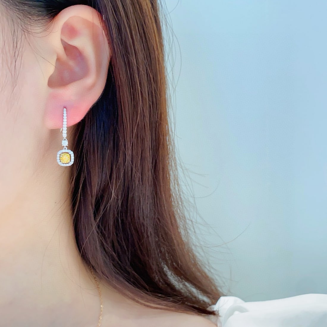 14k Gold 0.89 Ctw Natural Yellow Diamond & Diamond Earrings - 3