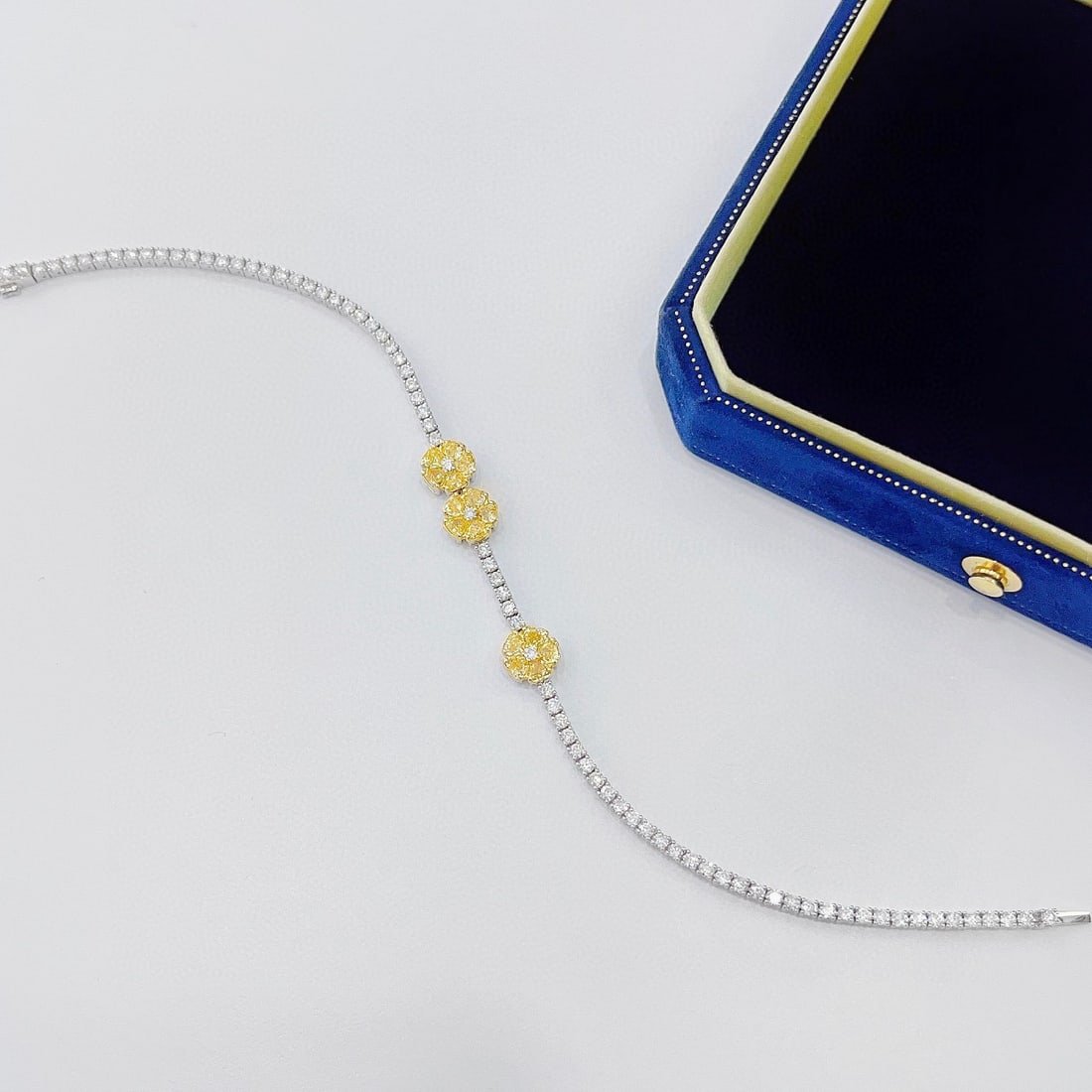 14k Gold 2.61 Ctw Natural Yellow Diamond & Diamond Bracelet - 2