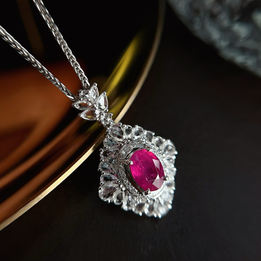 14k Gold 1.10 Ct Natural Ruby & Diamond & Sapphire Pendant( Without Chain ) - 2
