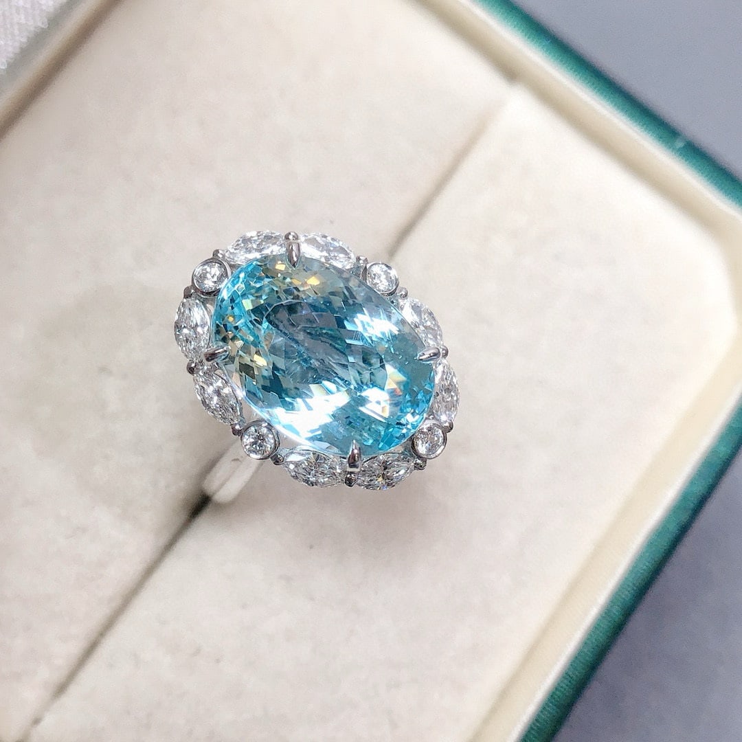 14k Gold 5.63 Ctw Natural Aquamarine & Lab Grown Diamond Ring - 4