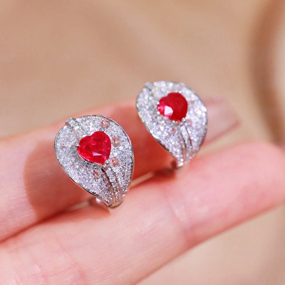 14k Gold 1.64 Ctw Natural Ruby & Diamond Earrings - 2