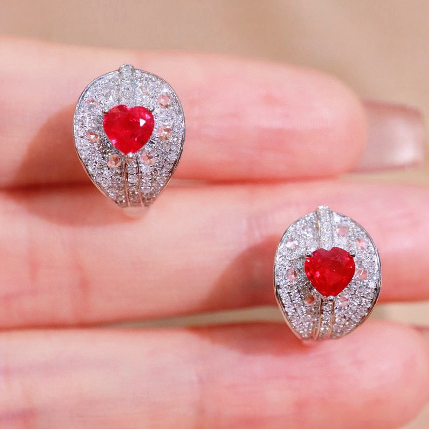 14k Gold 1.64 Ctw Natural Ruby & Diamond Earrings - 4