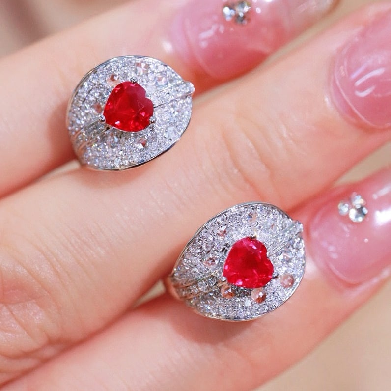 14k Gold 1.64 Ctw Natural Ruby & Diamond Earrings - 5