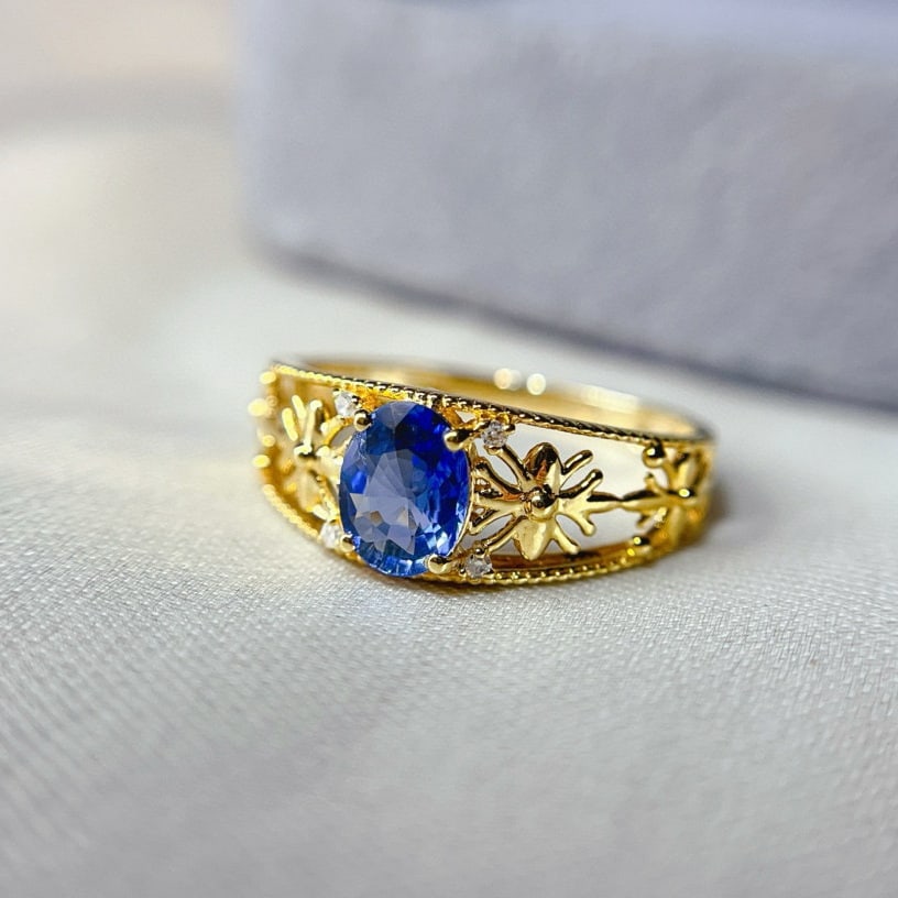 14k Gold 0.80 Ct Natural Sapphire & Diamond Ring (1 of 6)