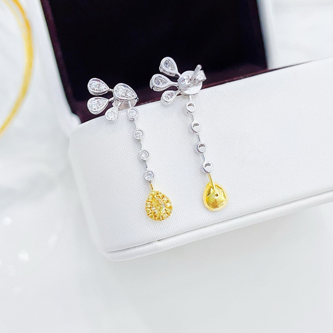 14k Gold 0.68 Ctw Natural Yellow Diamond & Diamond Earrings - 2