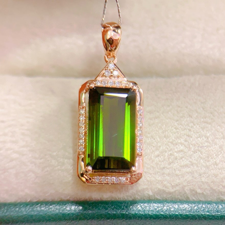 14k Gold 3.73 Ctw Natural Tourmaline & Diamond Pendant( Without Chain ) - 2