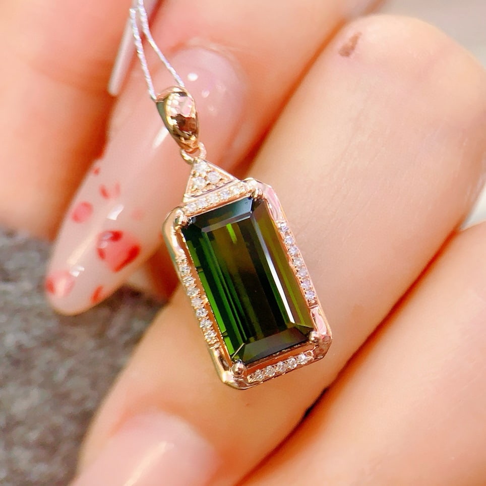 14k Gold 3.73 Ctw Natural Tourmaline & Diamond Pendant( Without Chain ) - 3