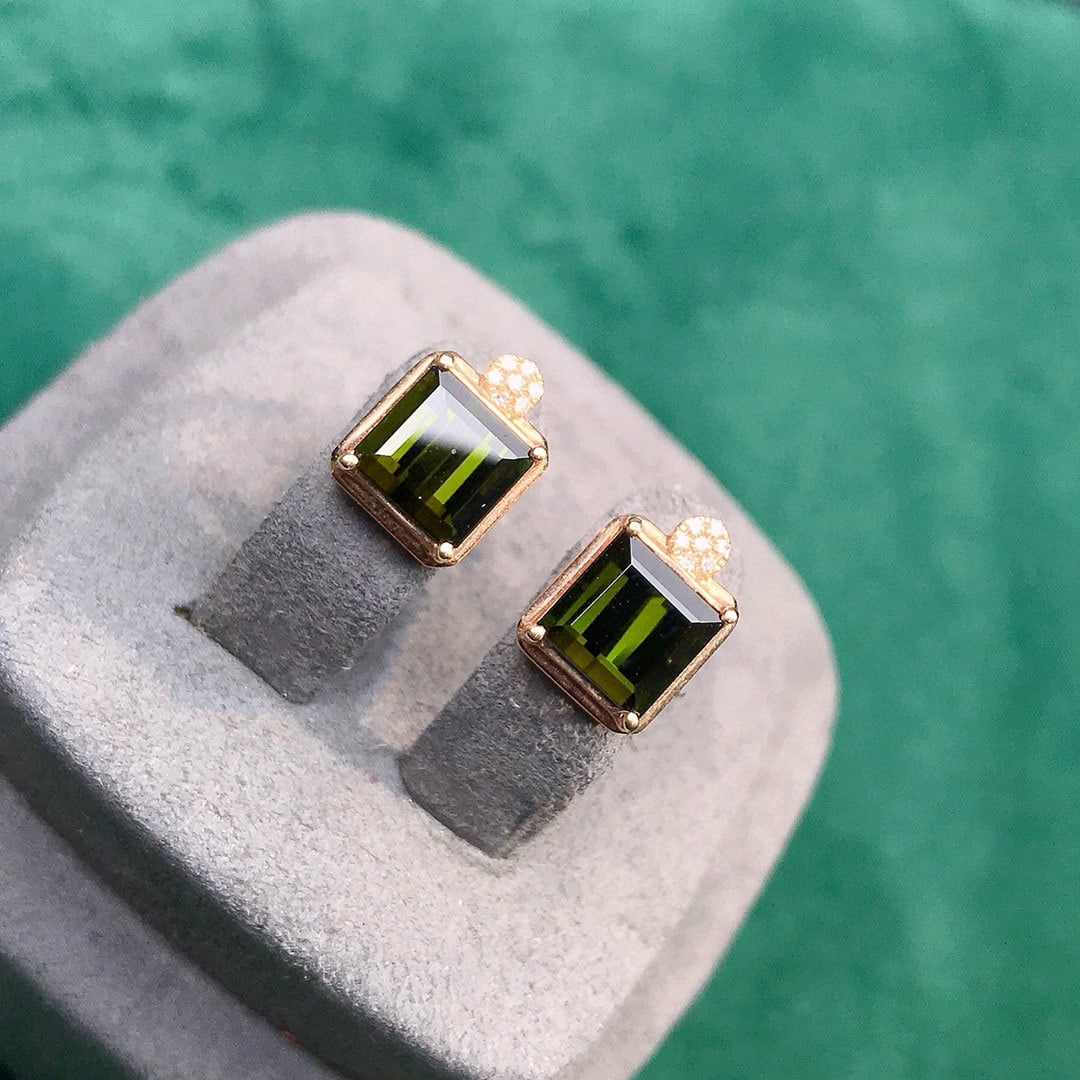 14k Gold 3.64 Ctw Natural Tourmaline & Diamond Earrings - 2