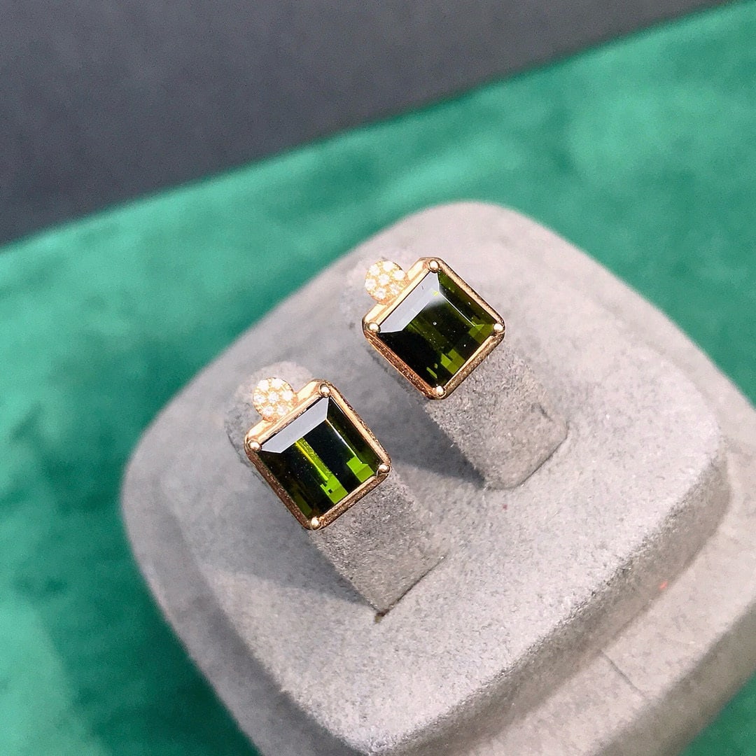 14k Gold 3.64 Ctw Natural Tourmaline & Diamond Earrings - 3