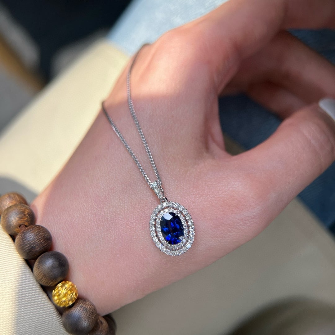 14k Gold 2.26 Ctw Natural Sapphire & Diamond Pendant( Without Chain ) - 2