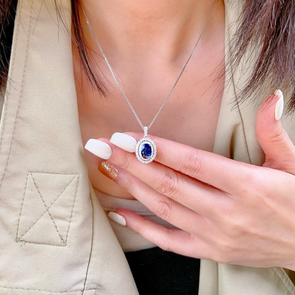 14k Gold 2.26 Ctw Natural Sapphire & Diamond Pendant( Without Chain ) - 3