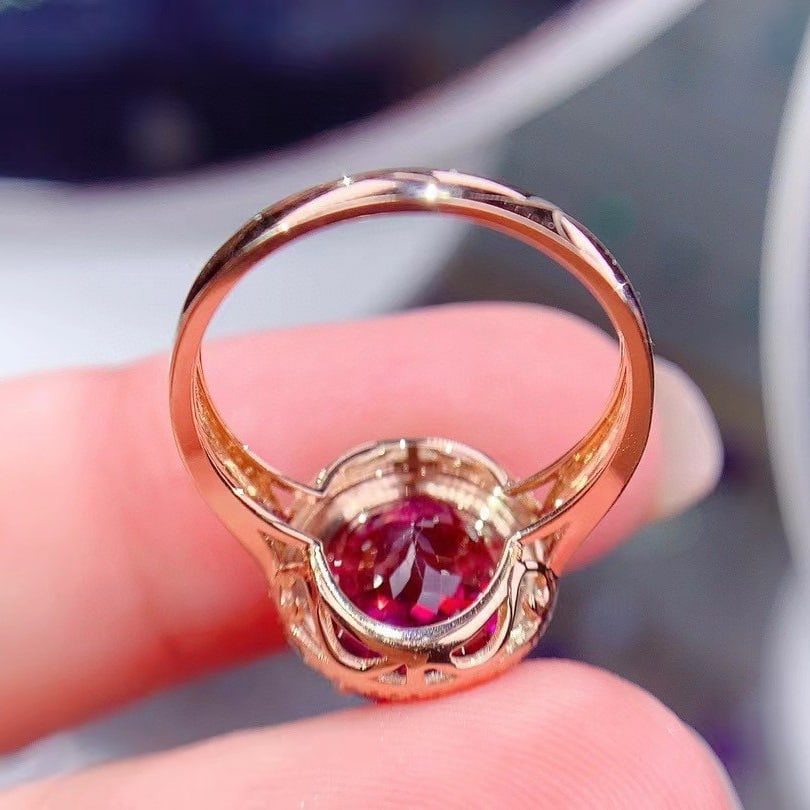 14k Gold 5.9 Ct Natural Tourmaline & Diamond Ring - 2