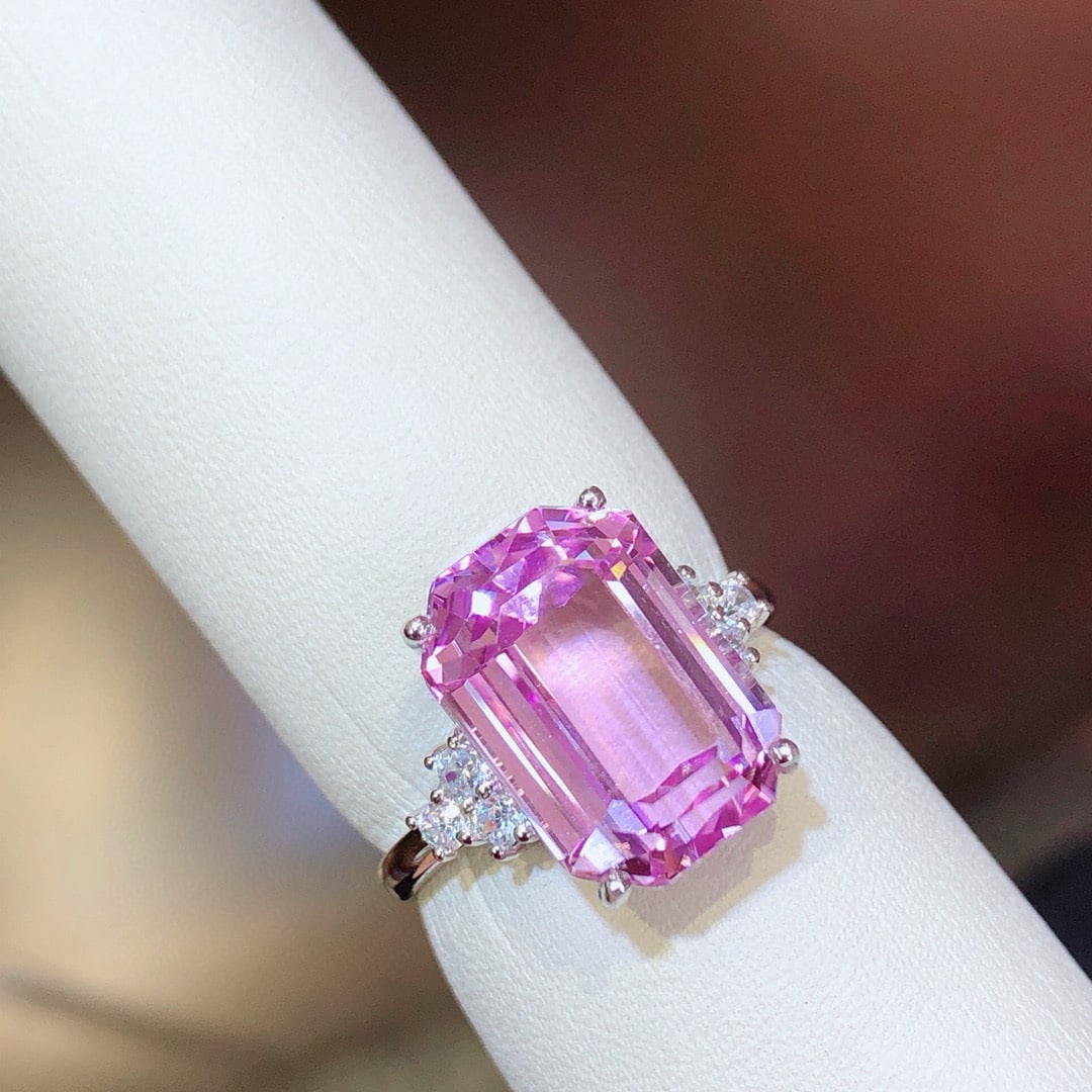 14k Gold 9.95 Ct Natural Kunzite & Sapphire Ring - 3