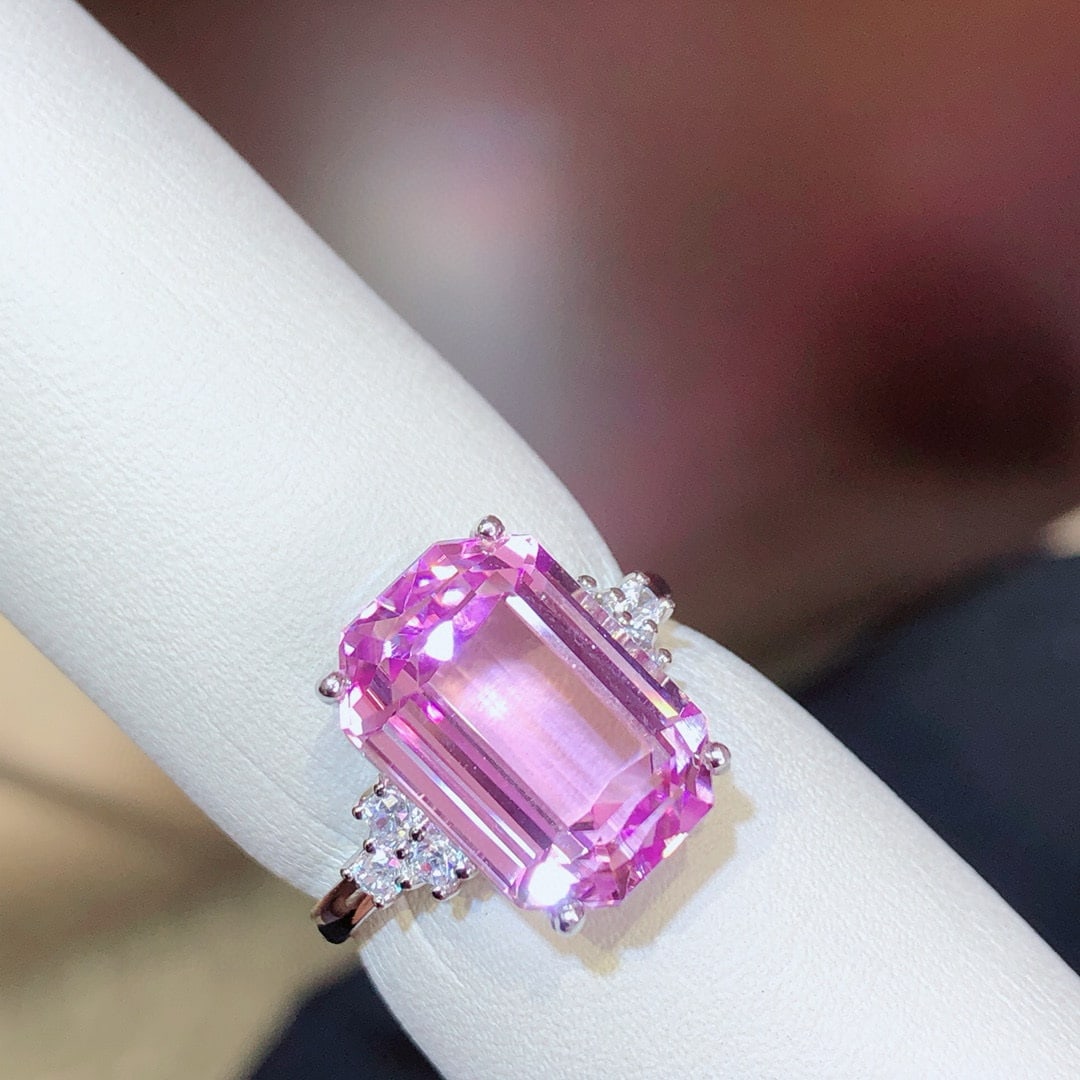 14k Gold 9.95 Ct Natural Kunzite & Sapphire Ring - 4