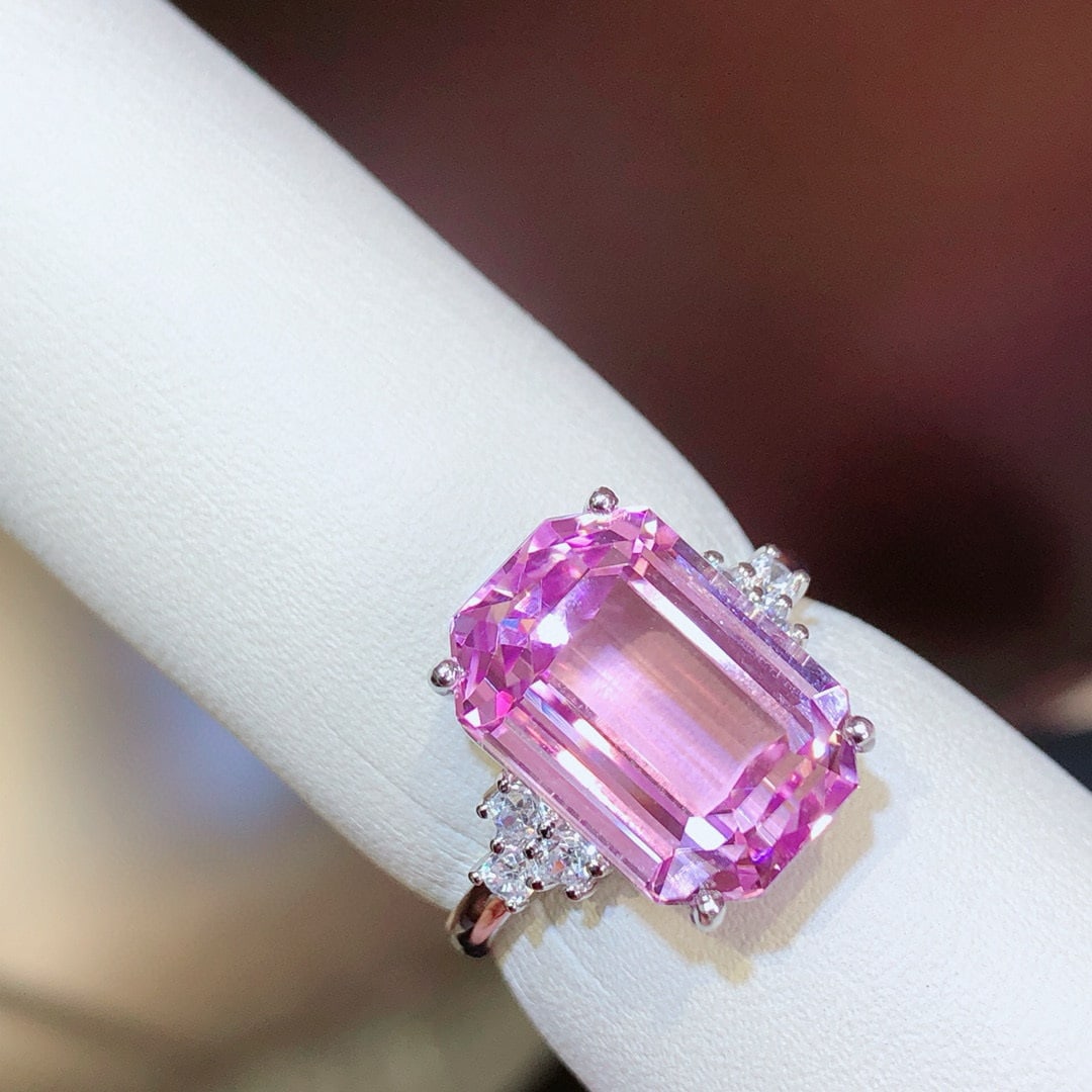 14k Gold 9.95 Ct Natural Kunzite & Sapphire Ring - 5