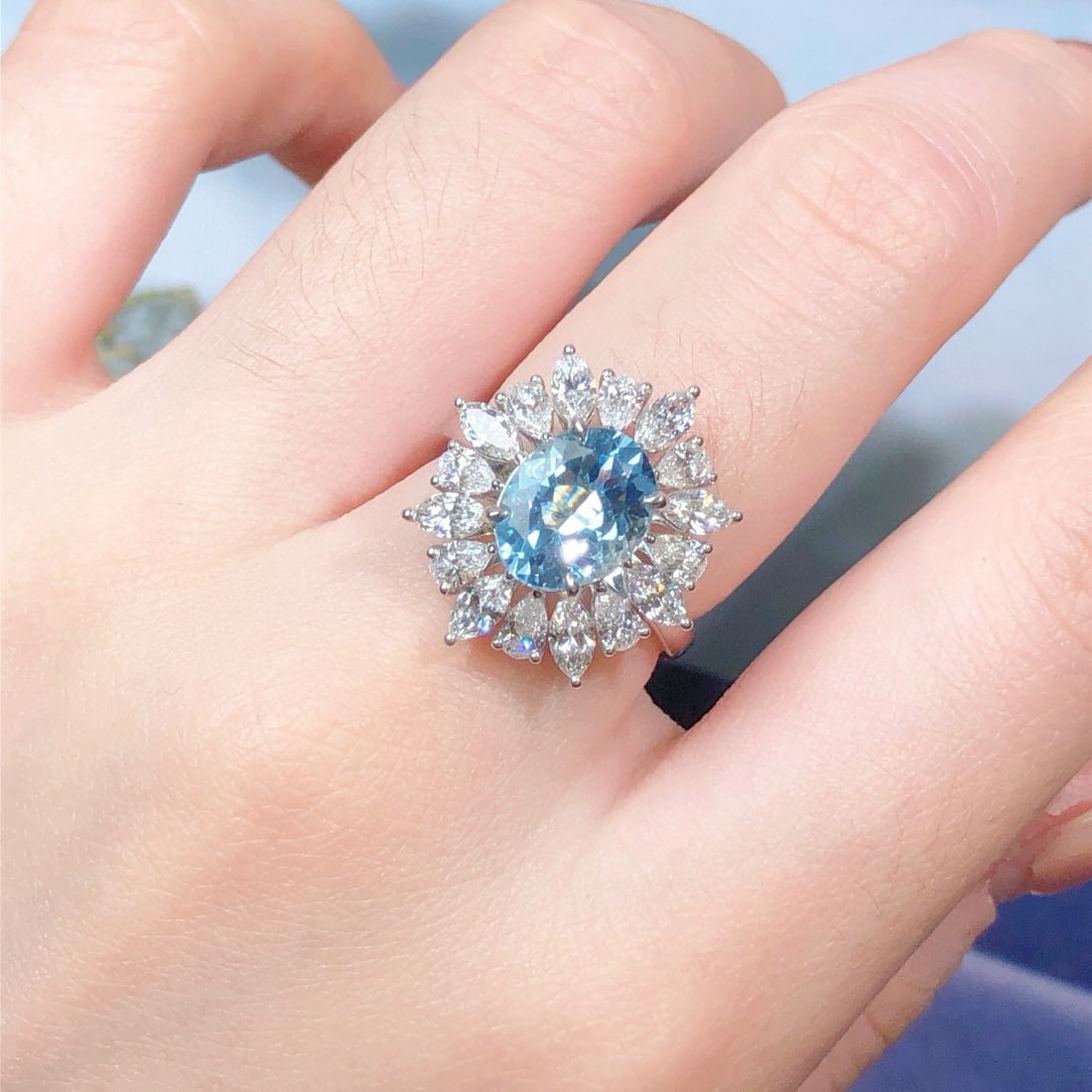 14k Gold 3.77 Ctw Natural Aquamarine & Lab Grown Diamond Ring - 4