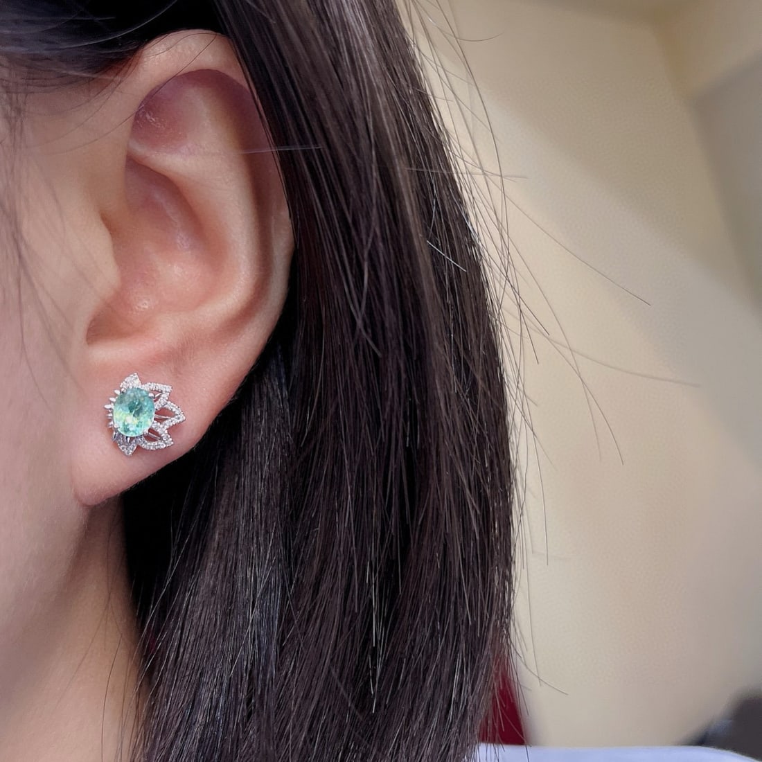 14k Gold 1.62 Ct Natural Paraiba Tourmaline & Diamond Earrings - 5